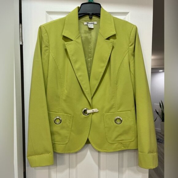 Peter Nygard Jackets & Blazers - Y2K Pale Lime Green NYGARD Blazer with Silver Hoop Details Size 10 2000s Vibe